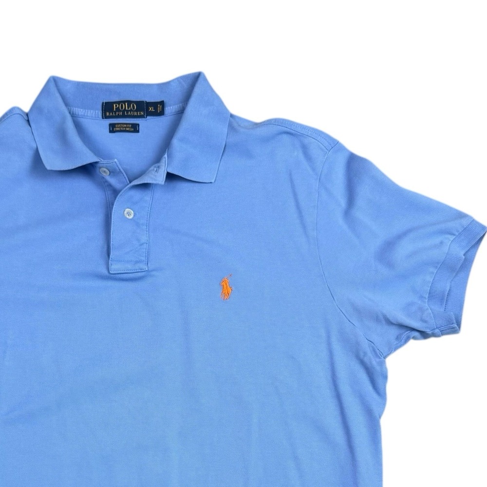 Polo Ralph Lauren Polo Shirt Blue Custom Fit Stretch Mesh Preppy Mens Size Large